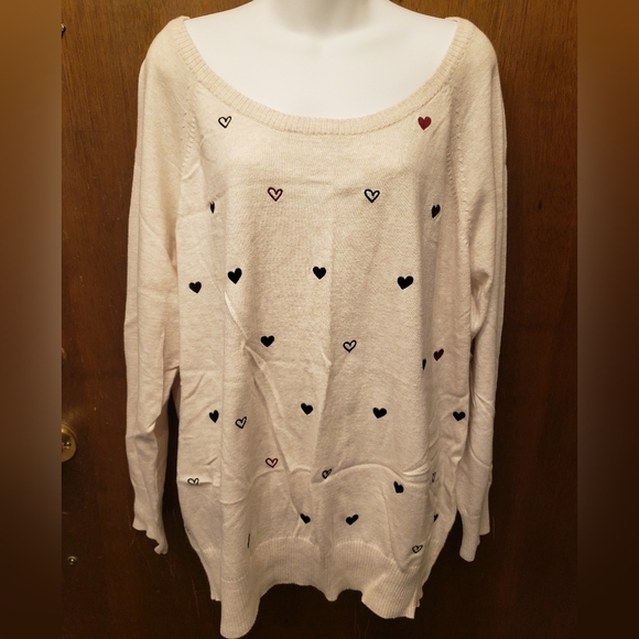 Torrid Cotton Raglan Pullover Embroidered Hearts Sweater, size 3 - Picture 1 of 5